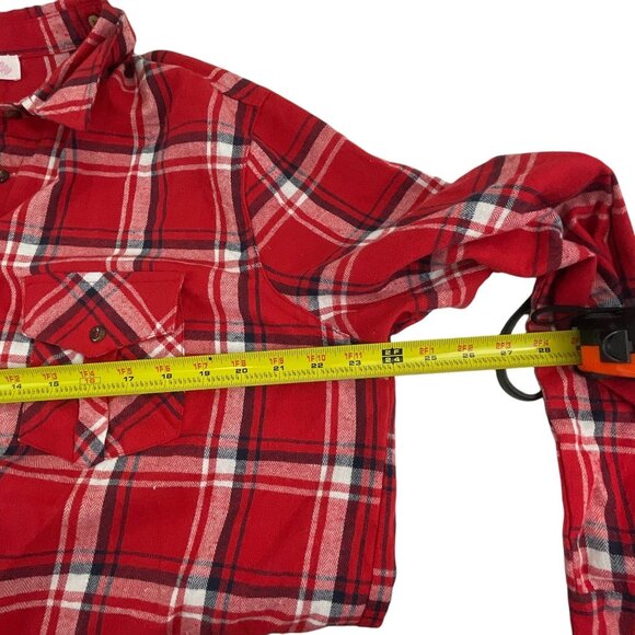 Pink Lily Plaid Button-Up Flannel Shirt Red White Pockets L Western Rodeo Casual - Picture 6 of 8
